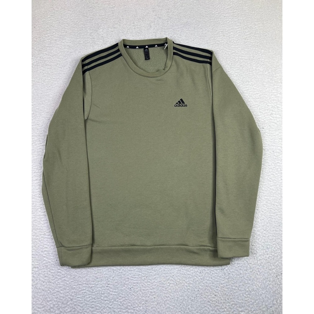 Adidas Sweatshirt Mens Medium Green 3-Stripes Primegreen Fleece Crewneck H44049